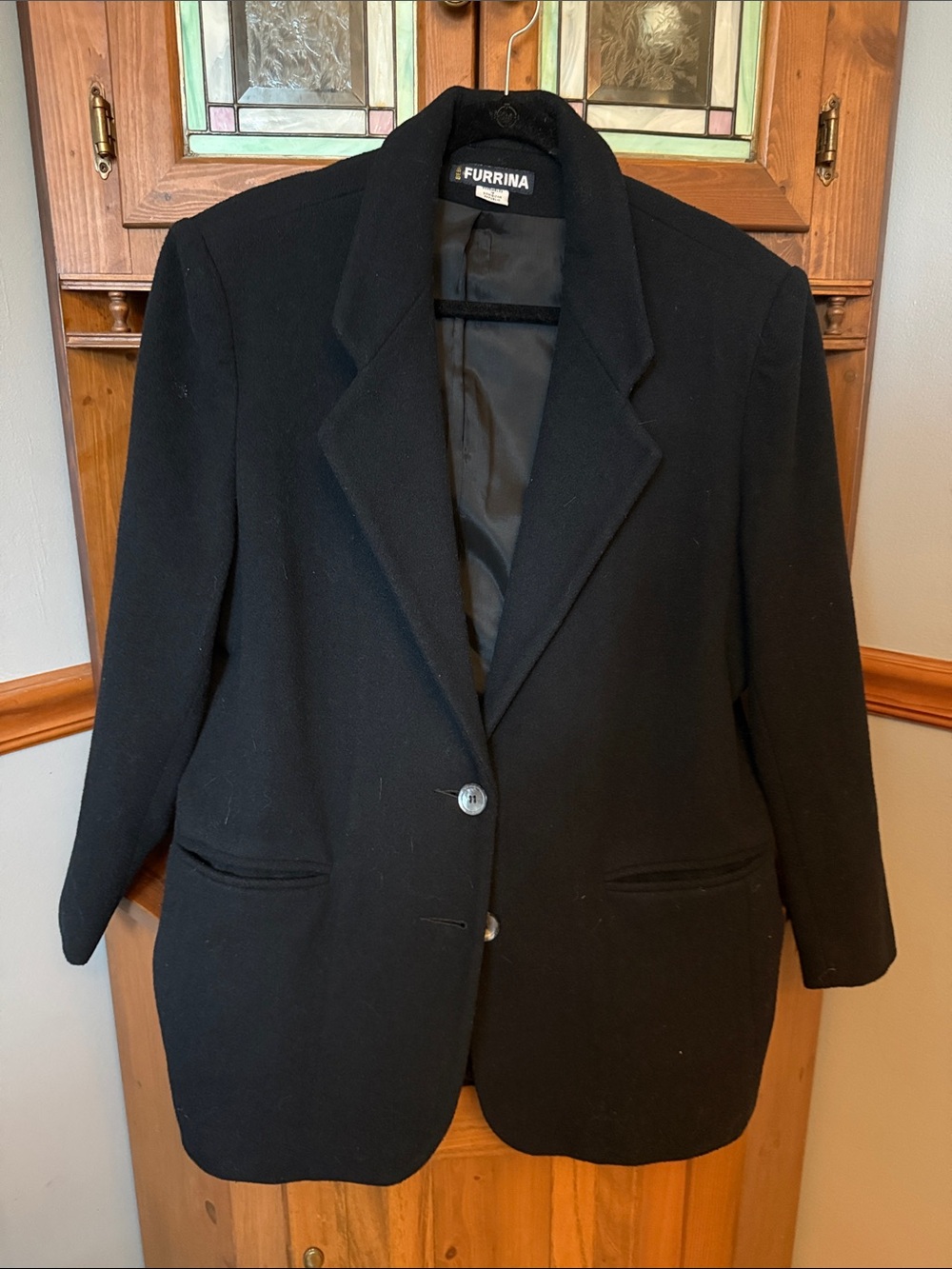 VTG 90s Bebe Furrina Black Wool Blend Oversized Tailored Blazer Jacket Size 10